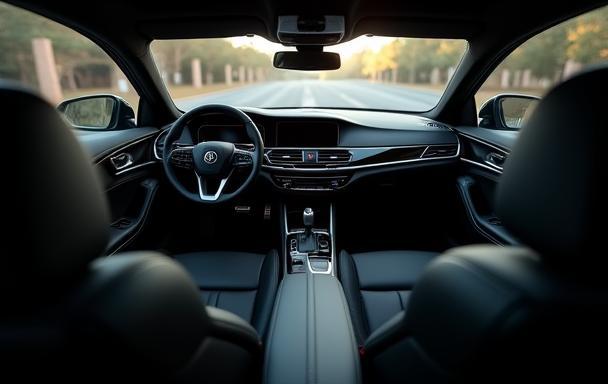 Luxury black sedan car interior view