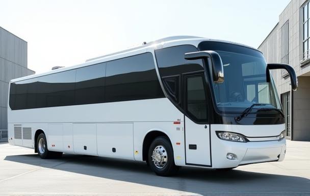 Modern corporate shuttle bus exterior